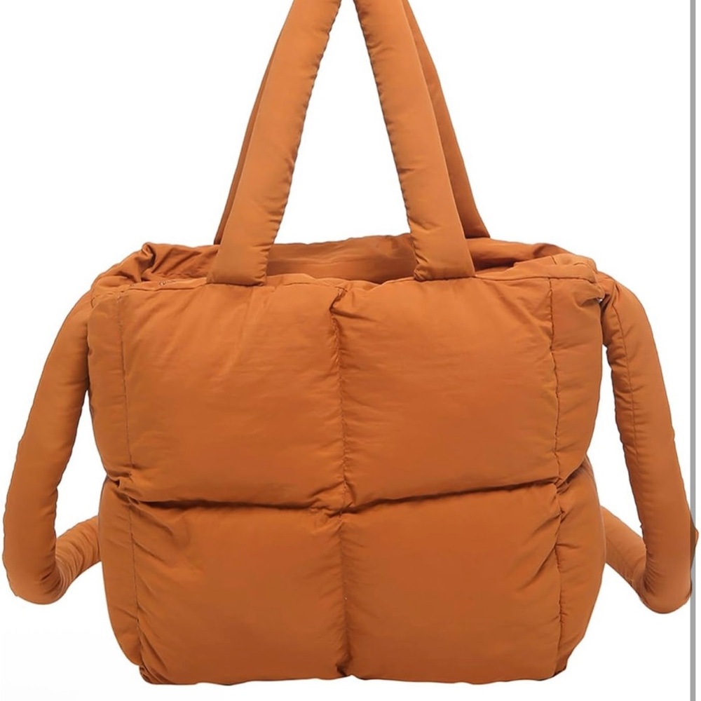 Puffer Orange Quilted Tote Crossbody Bag